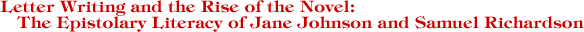 Letter Writing and the Rise of the Novel:
			The Epistolary Literacy of Jane Johnson and Samuel Richardson by Susan Whyman, writer